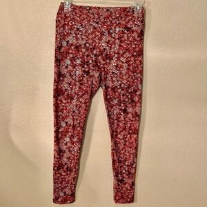 LuLaRoe Leggings OS One Size Tropical Red Orange White Black Waves Spandex
